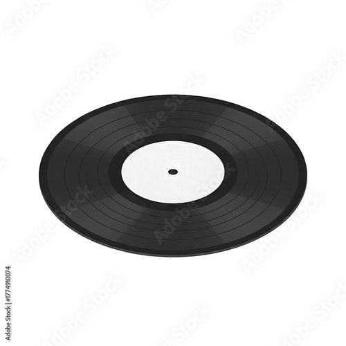 Black Vinyl Record with White Label and Grooves for Music Playback on Transparent Background