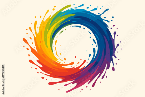 Colorful Abstract Splash. Vibrant splash of colorful paint forming an abstract circular shape, bold vector illustration and