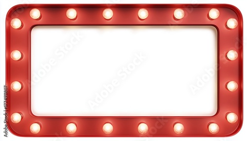Red Frame With Light Bulbs On White Background: A Stunning Blank Marque That Adds A Pop Of Color To Any Space.