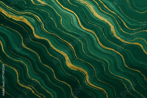 Elegant Green-Gold Patterns. Abstract shot of textured green and gold vector illustration marble patterns illuminated by soft