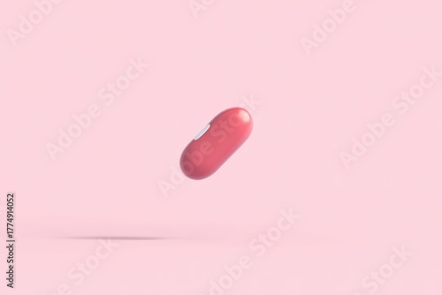 Close-up of a single purple pill with a soft shadow