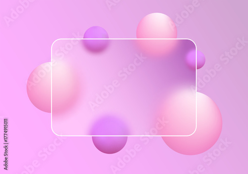 Gentle background with pink gradient, purple spheres, and a transparent frame. Eps 10
