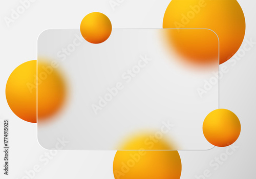 Transparent rectangular frame on a white background and bright orange spheres. Eps 10