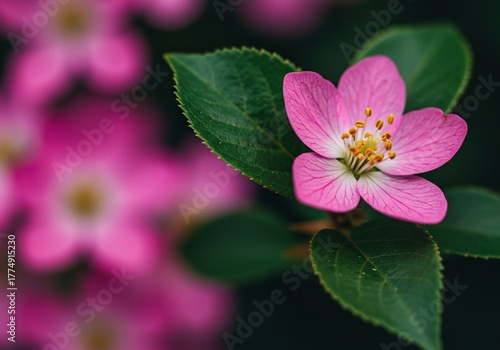 A vibrant close-up of delicate petals and lush green leaves, showcasing the intricate beauty of nature's botanical artistry in full bloom ,botanical ,garden ,growth