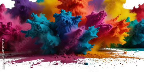 Colorful smoke rainbow painted holi fog festival background. Colorful rainbow paint color smoke cloud explosion isolated on transparent background.	