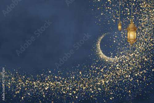 Elegant Islamic Ramadan Kareem Background with Lanterns and Glitter
