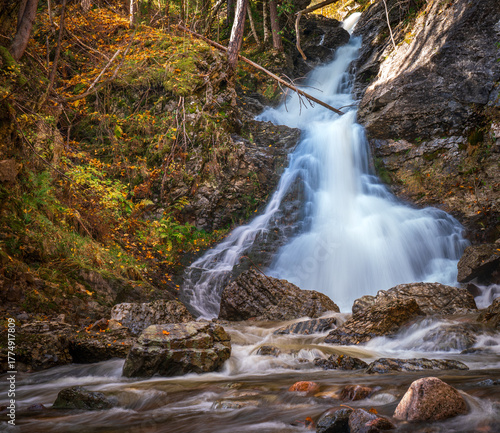 Waterfall on Krokstadelva River in Autumn, Norway