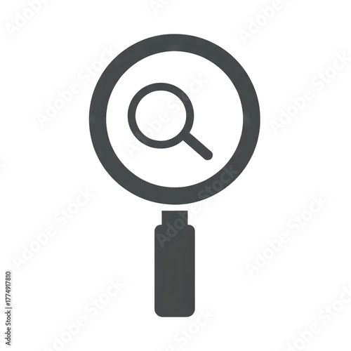 Dark Gray Silhouette of a Magnifying Glass with Inner Lens Focus Symbol on Transparent Background Simple Icon Graphic Element