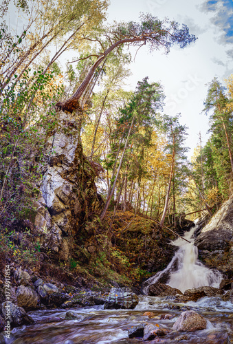 Waterfall on Krokstadelva River in Autumn, Norway