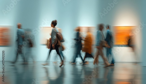 Motion Blur Captures The Hustle And Bustle Of People Rushing In The Lobby. The Scene Is Full Of Activity, Movement, And Energy.