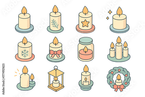 Cozy holiday candle collection in soft pastel colors