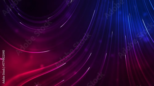 Big data light speed flow avoid the center. Abstract digital data stream of quantum computing. Blue and red cyberspace of qubit trail waves. Modern tech information transmission. 