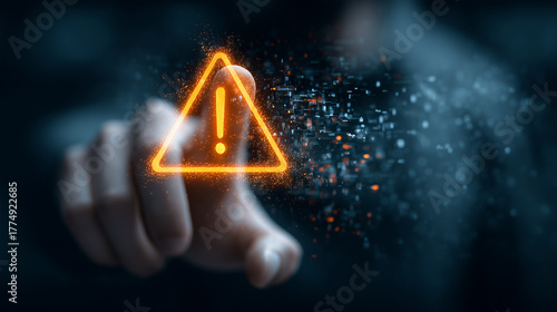 Sinal de alerta iluminado destaca necessidade de atenção a riscos e ameaças virtuais, enfatizando segurança de dados e monitoramento constante em ambiente digital