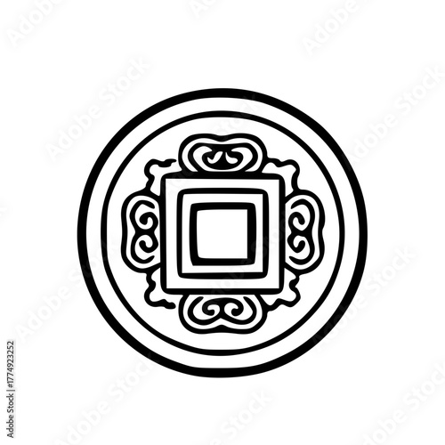 Ancient chinese coin symbol outline
