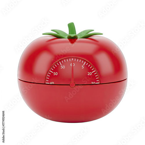 Red Tomato Kitchen Timer with Scale Display Isolated on Black Background