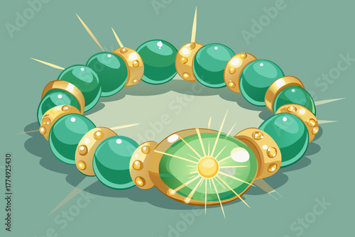 A beautiful jade bracelet with gold accents and sparkling gemstones beautifully showcased in natural sunlight, luxury jewelry design, gemstone accessories, and sophisticated fashion chic concept.