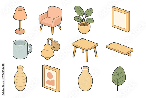 Minimalist home decor icons for modern interior design enthusiasts