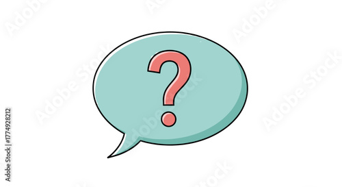 A vibrant and clear illustration of a question mark inside a speech bubble, symbolizing inquiry, confusion, and the need for answers. This vector graphic is perfect for representing concepts of