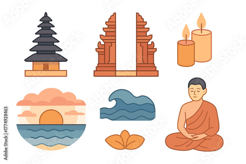 Peaceful meditation and cultural elements in flat design