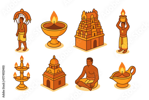 Traditional indian culture icons in isometric style