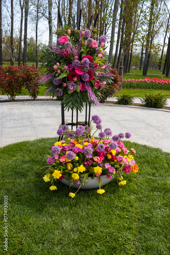 Beautiful floral arrangement in the park