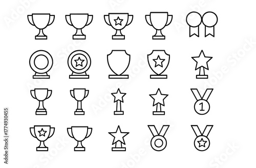 Collection of various trophy and award symbols displayed in a grid layout for recognition and achievement purposes