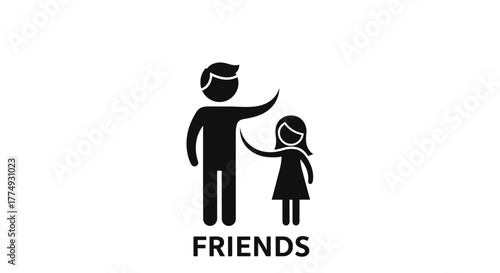 Iconic representation of friendship featuring a stick figure man and woman reaching out to each other, symbolizing connection, support, and camaraderie, perfect for illustrating relationships and
