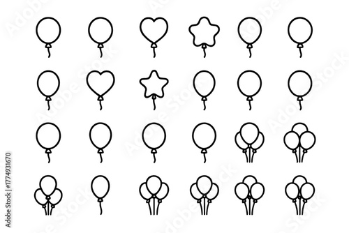 Various balloon shapes including hearts and stars for arts and crafts or party decorations close to celebration events