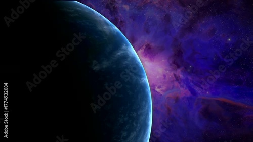 Rotating blue planet in deep space