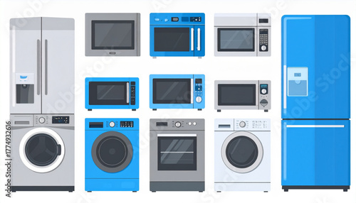 Minimalist Flat Icons of Home Appliances in Cool Tones