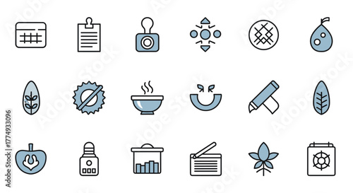 Vector illustration of a solid icon collection representing information, help, support, news, about us, instructions, and notices, presented in a clean, modern, and easily understandable graphic