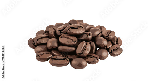 A close-up, high-angle shot showcases a pile of rich, dark roasted coffee beans, their textured surfaces and deep brown hues vividly captured against a stark black background, highlighting the