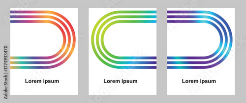 Set of three abstract brochure cover templates Flayer Design with colorful gradient rounded lines and placeholder text.
