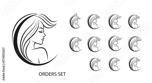 Elegant C Monogram Logo Design Featuring a Serene Woman Silhouette with Flowing Hair, Perfect for Beauty Brands, Salons, and Personal Branding, Presented as a Vector Cartoon Illustration on a Clean