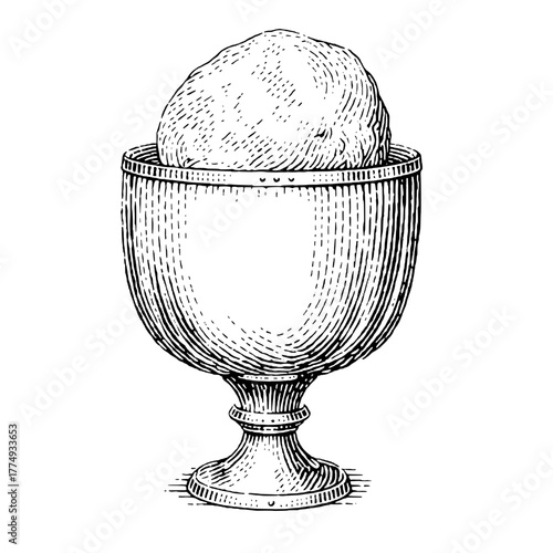 Engraved illustration of a vintage ice cream cup with a soft serve on top