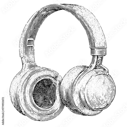 Engraved vector illustration of stylish headphones showcasing elegant design and fine details in a creative artistic format