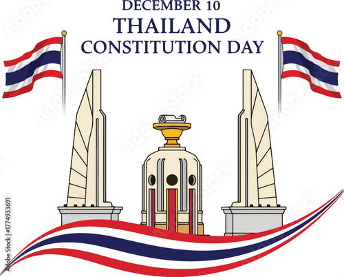 Thai Democracy Monument for Constitution Day Vector Art