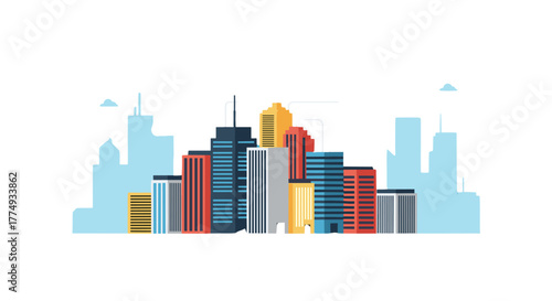 Vibrant illustration of a smart city skyline with interconnected buildings, symbolizing advanced technology, artificial intelligence, and innovation, with a prominent Wi-Fi icon representing