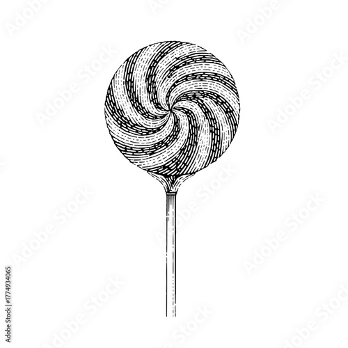 Swirling vintage lollipop illustration captures the essence of sweet nostalgia and candy delights in a playful design