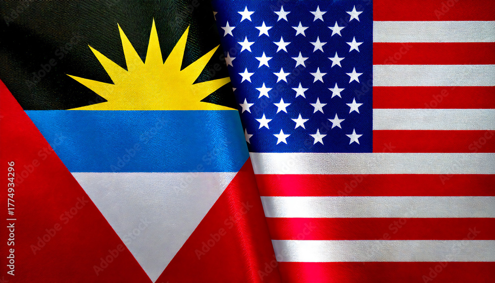 Fototapeta premium アメリカの国旗とアンティグア・バーブーダの国旗(USA Flag &Antigua and Barbuda flag.) 