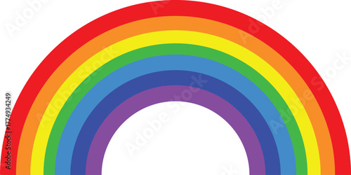A vibrant rainbow arc against a white background displaying all colors of the spectrum clearly