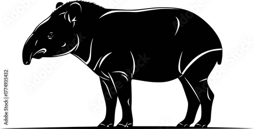 Vector silhouette of a tapir, a unique forest mammal. Design for conservation websites, zoo signage, or south American travel guides. EPS version.