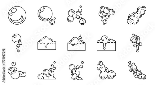 Set of 4 isolated bubble and foam line icons, perfect for graphic design, books, advertisements, and apps. This vector cartoon illustration on a white background offers a clean and ordered visual
