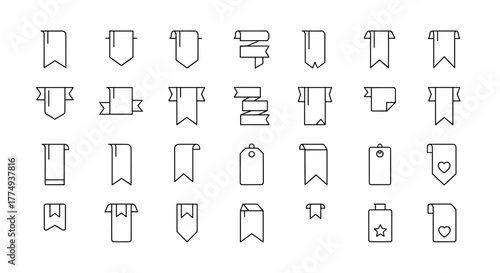 A curated collection of minimalistic linear bookmark icons, perfect for web design, graphic design, app interfaces, banners, social media, and card designs. This set features a variety of clean