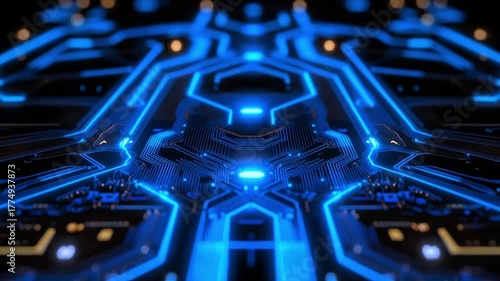 Futuristic Blue Circuit Board Background - Digital Data Flow AI Technology Abstract