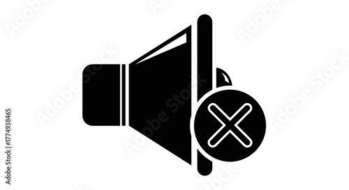 Modern outline style icon of a loudspeaker with a mute symbol, representing silence or no sound, designed for digital applications like apps, social networks, and websites, presented as a clean