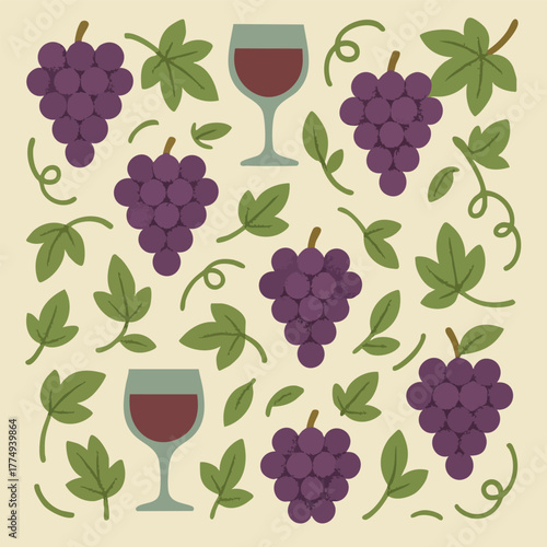 Wine Vineyard Vine Grapes Red White Beverage Bottle Winery Vintage Harvest Label French Italian Festive Print Design Vector