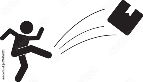 A pictogram of a person kicking a box away