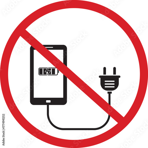 Warning sign prohibiting mobile phone charging