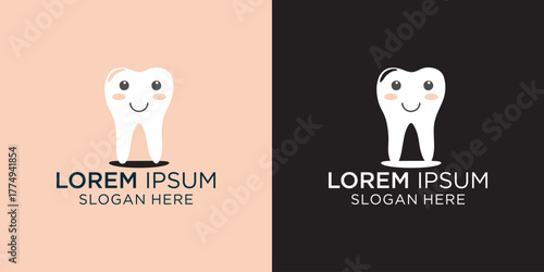 Smiling tooth logo design with cute cartoon face and modern typography, perfect for dental clinics, pediatric dentistry, or oral hygiene brands seeking a friendly look
